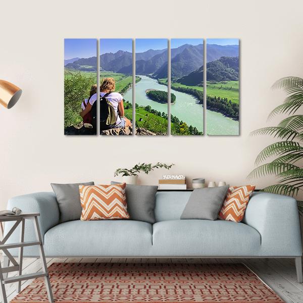 Traveling In The Mountains And River Canvas Wall Art-5 Horizontal-Gallery Wrap-22" x 12"-Tiaracle