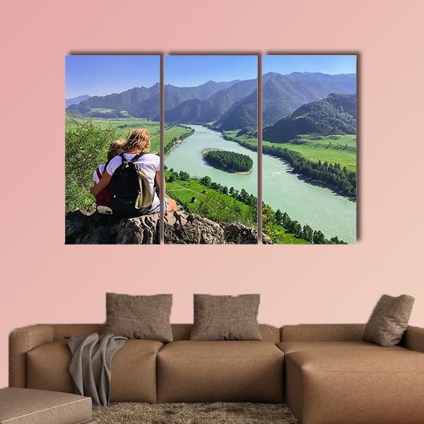 Traveling In The Mountains And River Canvas Wall Art-3 Horizontal-Gallery Wrap-37" x 24"-Tiaracle