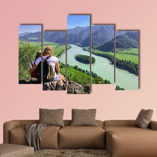 Traveling In The Mountains And River Canvas Wall Art-5 Pop-Gallery Wrap-47" x 32"-Tiaracle