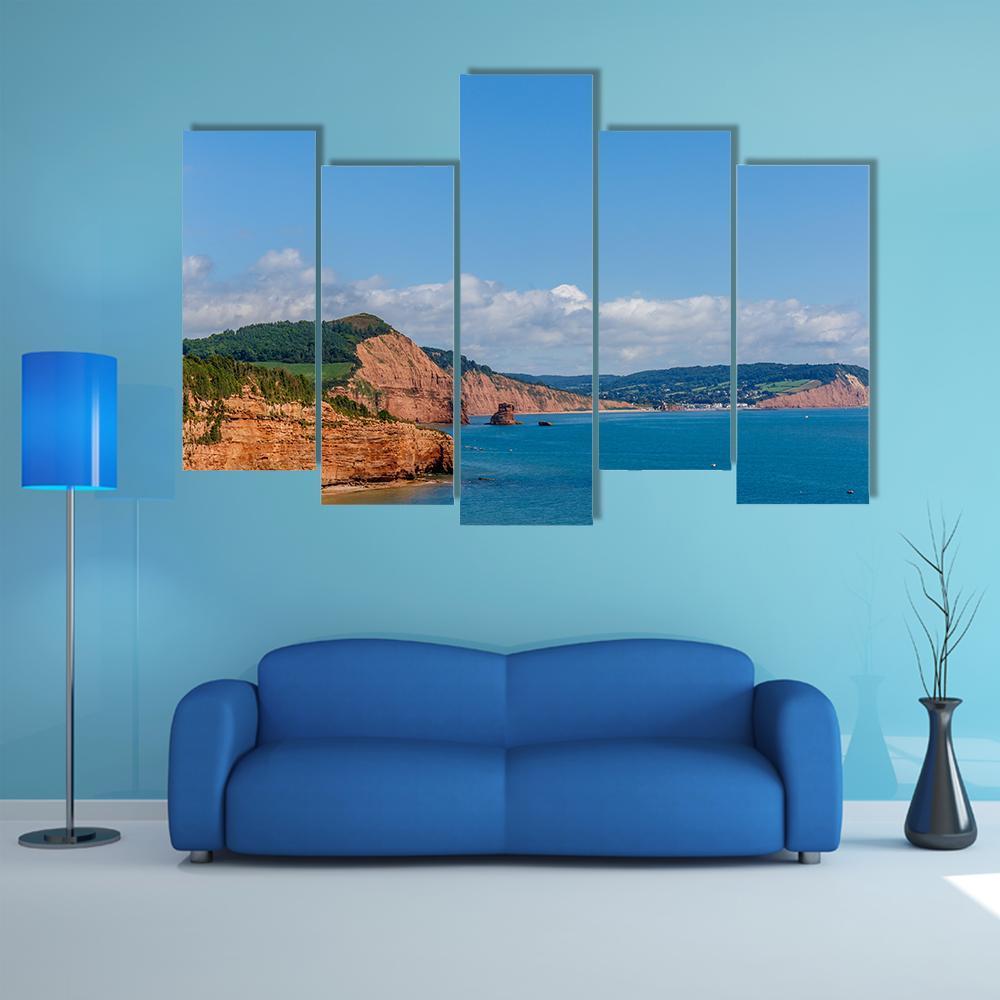 Travelling At Jurassic Coast Seaside Canvas Wall Art-5 Pop-Gallery Wrap-47" x 32"-Tiaracle