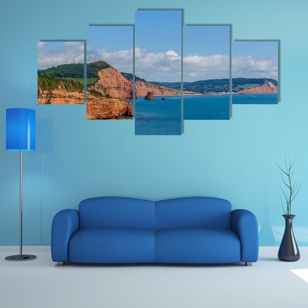 Travelling At Jurassic Coast Seaside Canvas Wall Art-5 Pop-Gallery Wrap-47" x 32"-Tiaracle