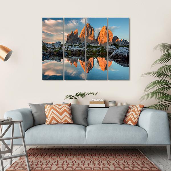 Tre Cime di Lavaredo With Reflection In Lake Canvas Wall Art-4 Horizontal-Gallery Wrap-34" x 24"-Tiaracle