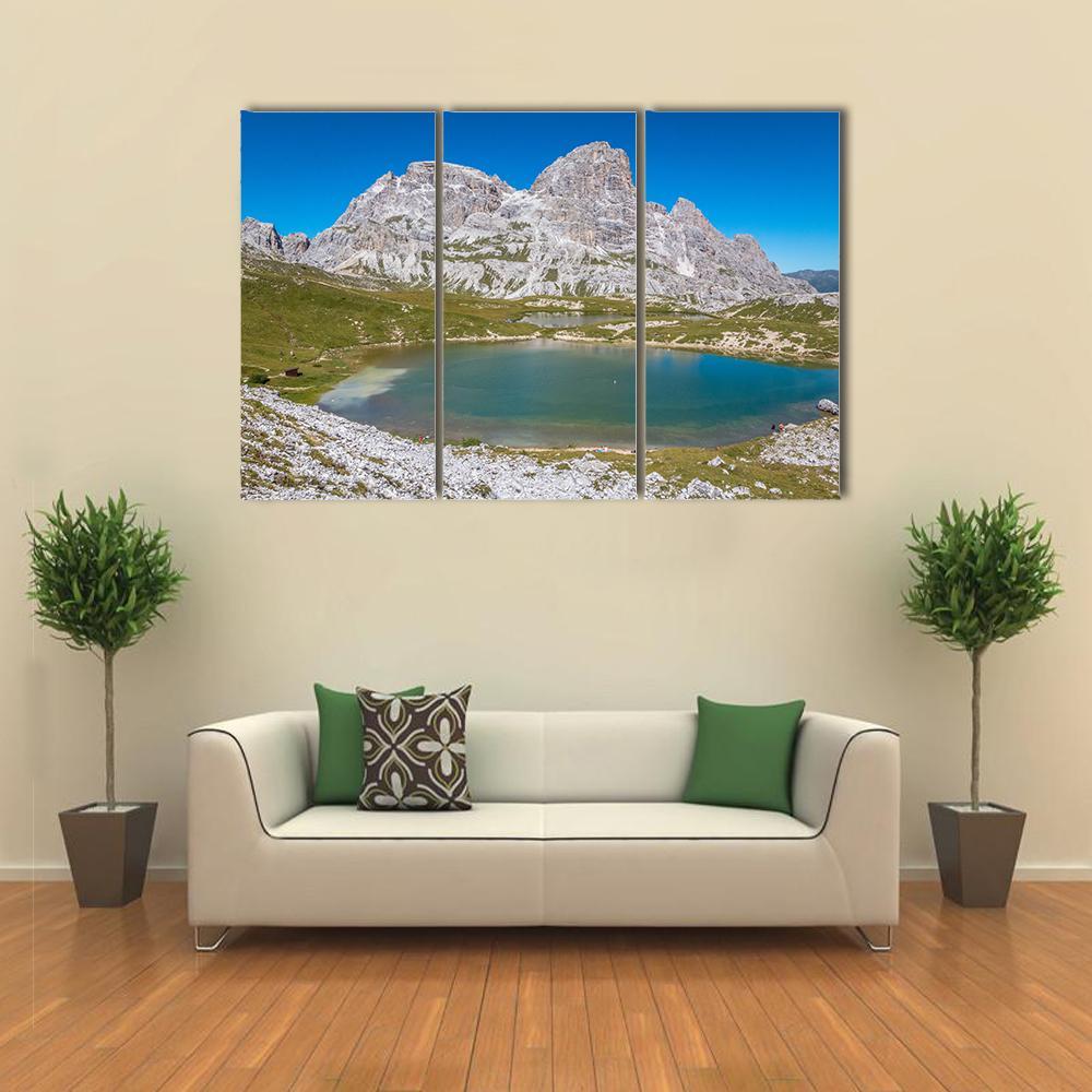 Tre Cime Lake In Dolomites In Italy Canvas Wall Art-3 Horizontal-Gallery Wrap-37" x 24"-Tiaracle