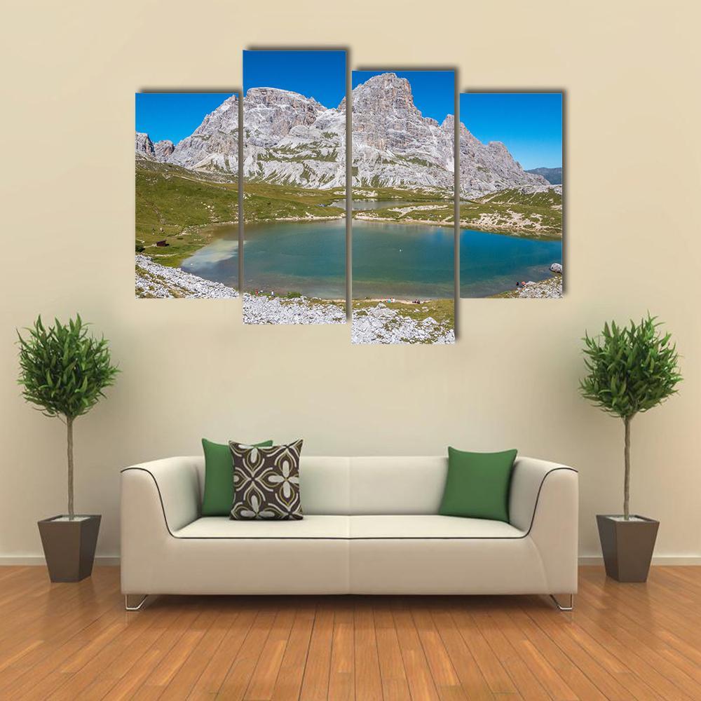 Tre Cime Lake In Dolomites In Italy Canvas Wall Art-4 Pop-Gallery Wrap-50" x 32"-Tiaracle