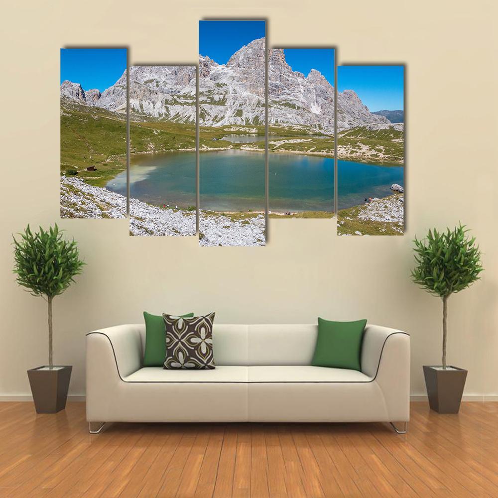 Tre Cime Lake In Dolomites In Italy Canvas Wall Art-5 Pop-Gallery Wrap-47" x 32"-Tiaracle
