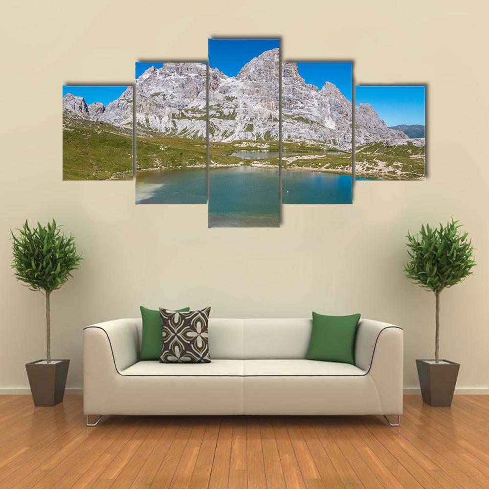 Tre Cime Lake In Dolomites In Italy Canvas Wall Art-3 Horizontal-Gallery Wrap-37" x 24"-Tiaracle