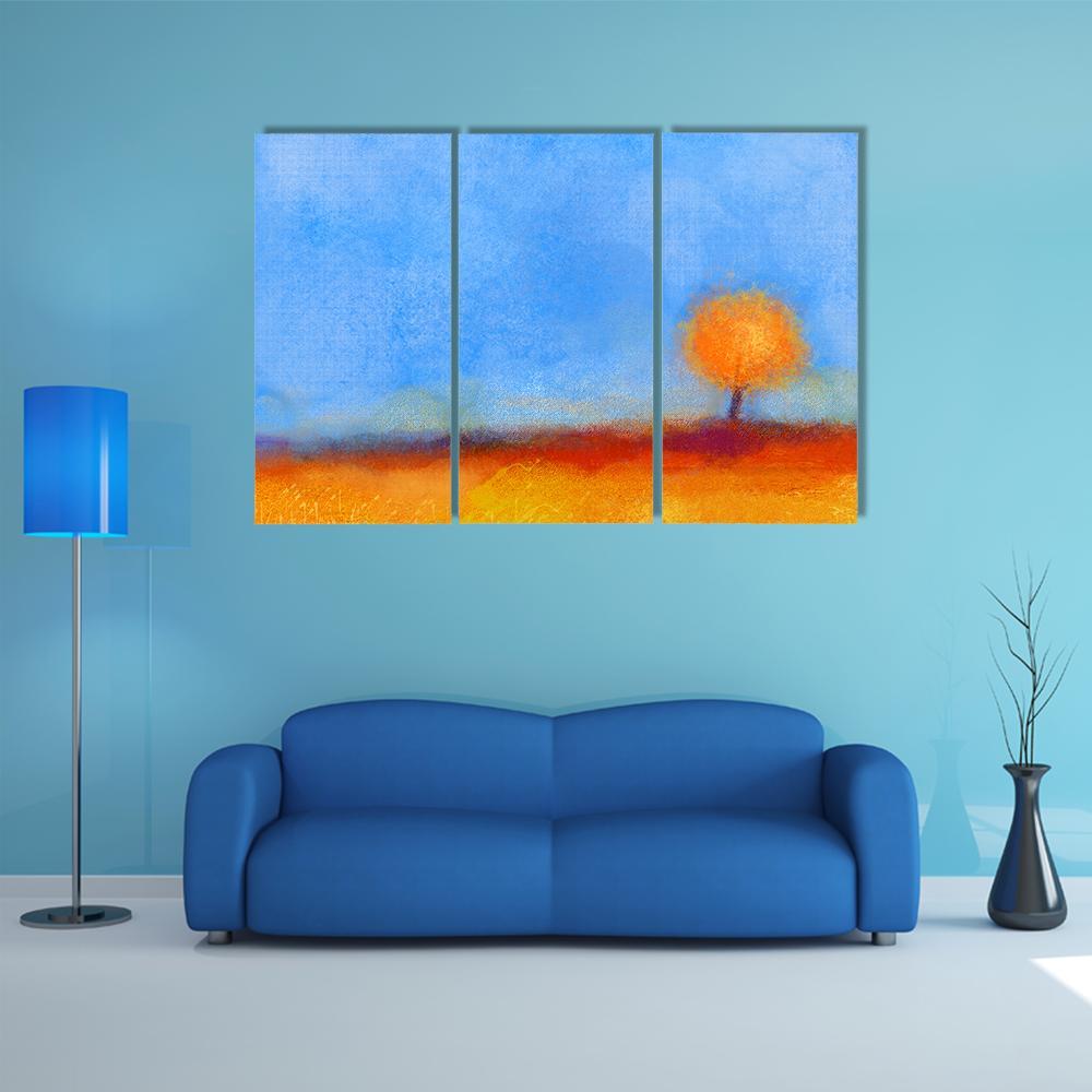 Tree And Field Oil Painting Canvas Wall Art-3 Horizontal-Gallery Wrap-37" x 24"-Tiaracle