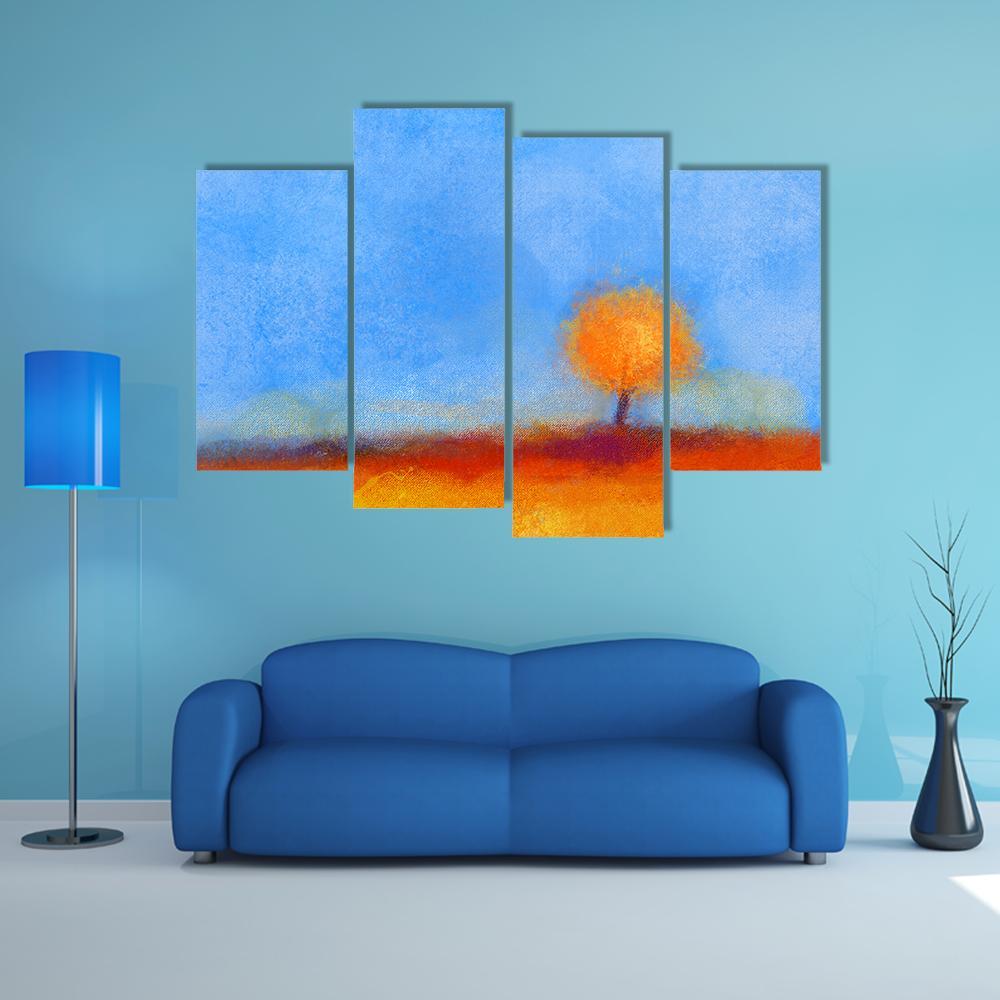 Tree And Field Oil Painting Canvas Wall Art-4 Pop-Gallery Wrap-50" x 32"-Tiaracle