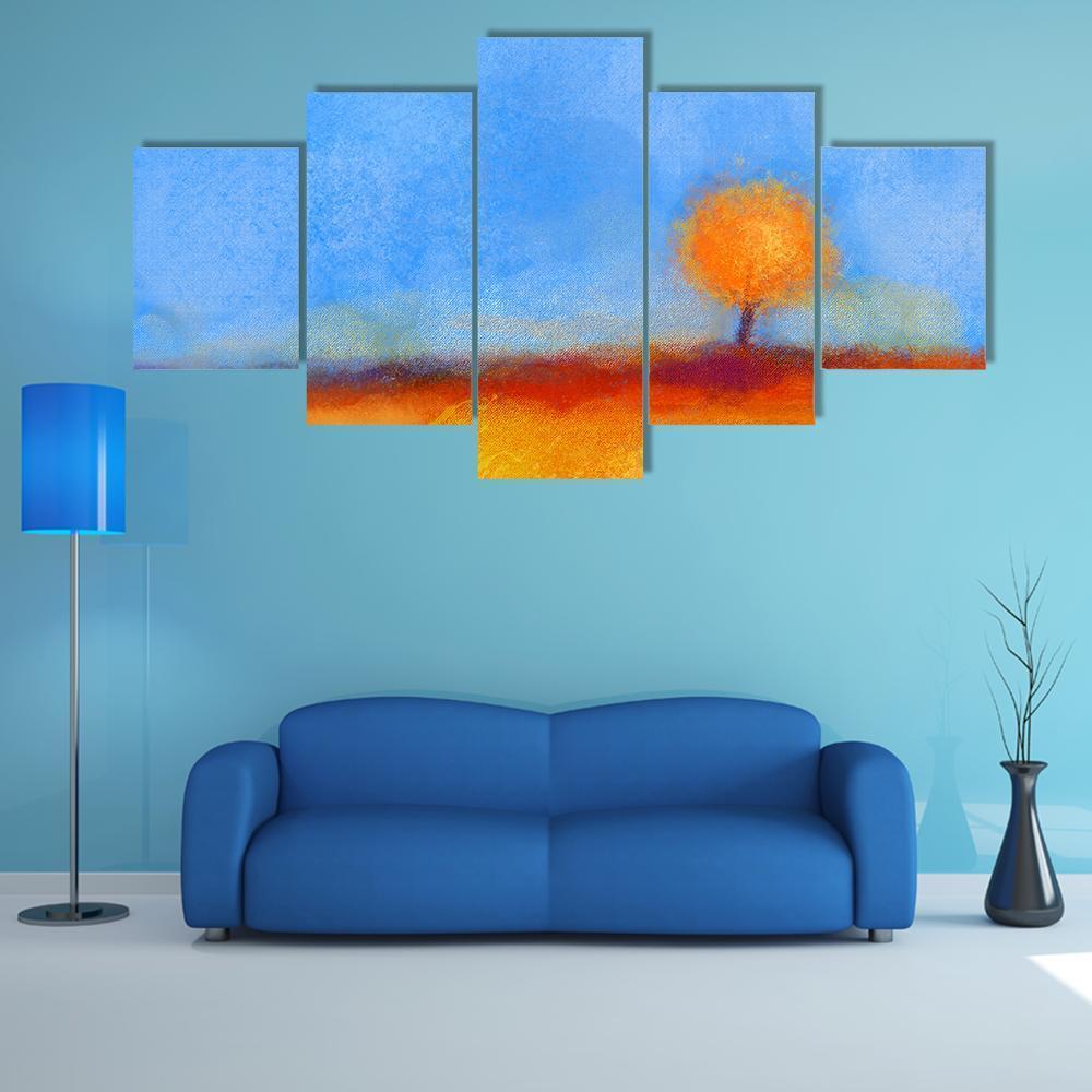 Tree And Field Oil Painting Canvas Wall Art-5 Star-Gallery Wrap-62" x 32"-Tiaracle