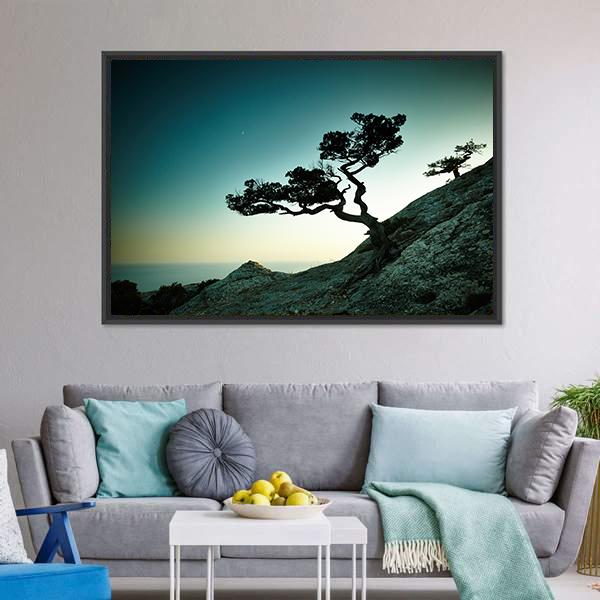 Tree &amp; Sea At Sunset Canvas Wall Art-3 Horizontal-Gallery Wrap-25" x 16"-Tiaracle