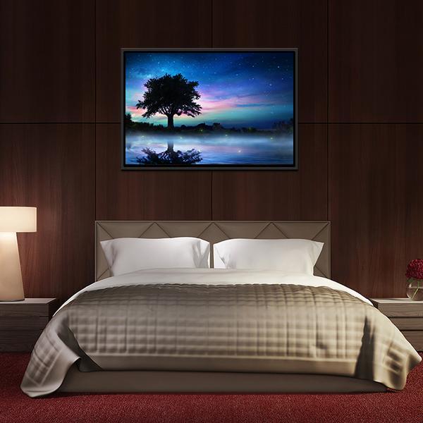 Tree At Starry Night Canvas Wall Art-5 Horizontal-Gallery Wrap-22" x 12"-Tiaracle
