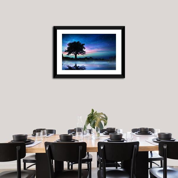 Tree At Starry Night Canvas Wall Art-5 Horizontal-Gallery Wrap-22" x 12"-Tiaracle