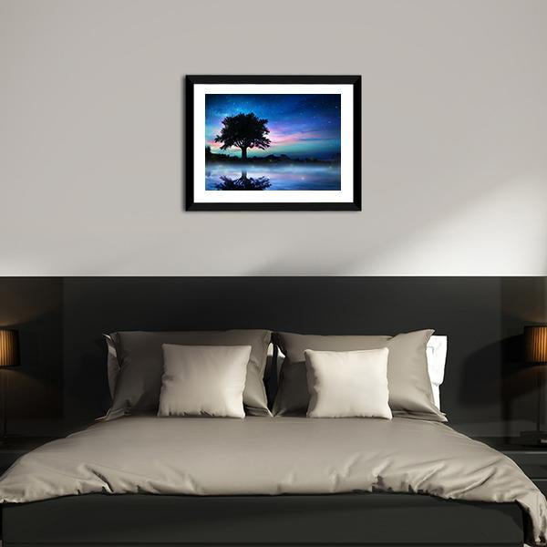 Tree At Starry Night Canvas Wall Art-5 Horizontal-Gallery Wrap-22" x 12"-Tiaracle