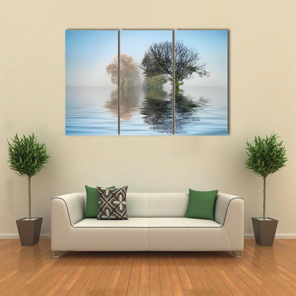 Tree In A Lake Canvas Wall Art-3 Horizontal-Gallery Wrap-37" x 24"-Tiaracle
