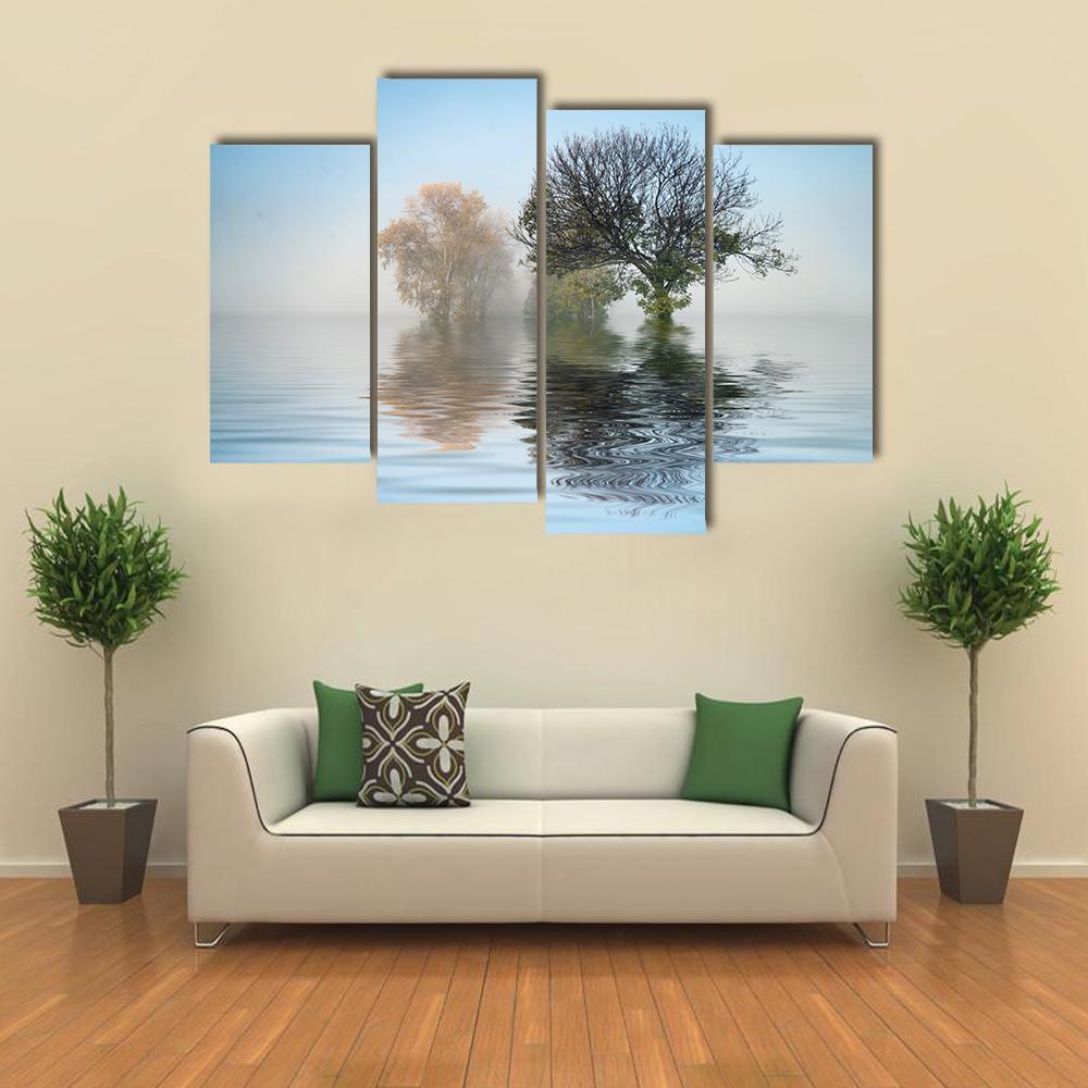 Tree In A Lake Canvas Wall Art-4 Pop-Gallery Wrap-50" x 32"-Tiaracle