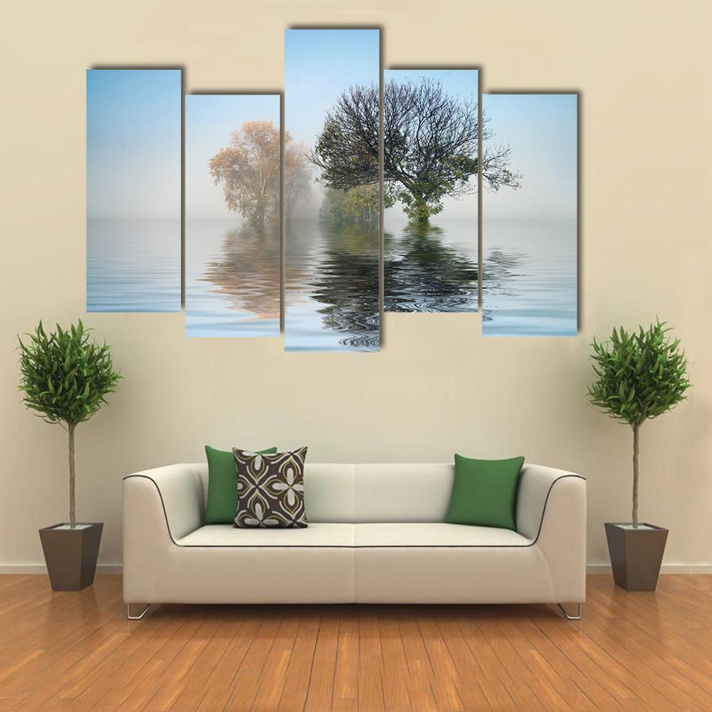 Tree In A Lake Canvas Wall Art-5 Pop-Gallery Wrap-47" x 32"-Tiaracle