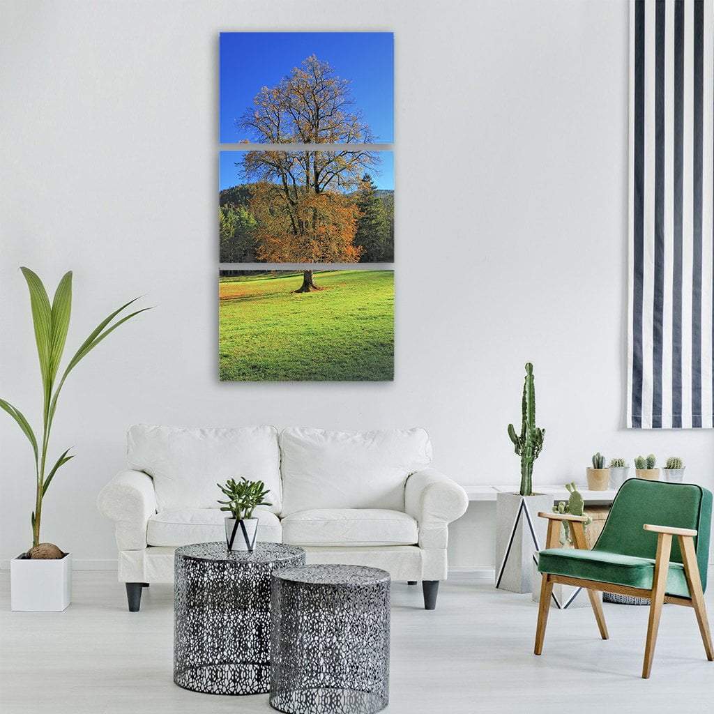 Tree In Autumn Season Vertical Canvas Wall Art-3 Vertical-Gallery Wrap-12" x 25"-Tiaracle