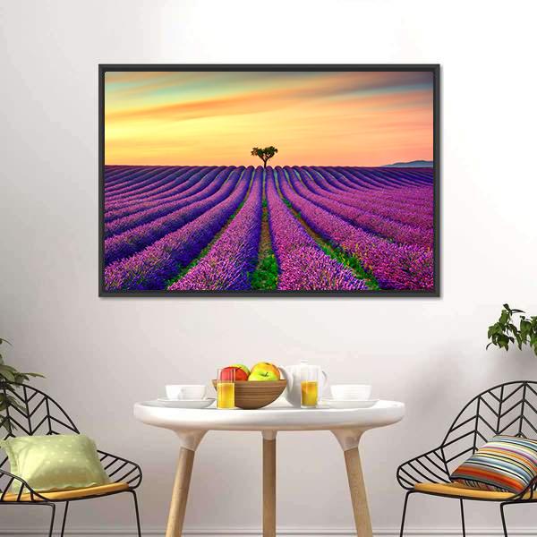 Tree In Lavender Field Canvas Wall Art-3 Horizontal-Gallery Wrap-25" x 16"-Tiaracle