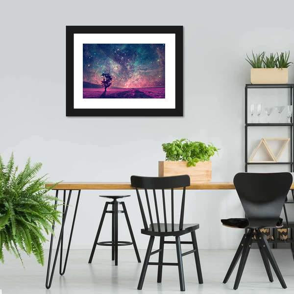 Tree In Purple Field Canvas Wall Art-3 Horizontal-Gallery Wrap-25" x 16"-Tiaracle