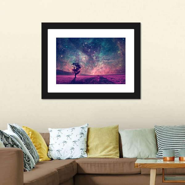 Tree In Purple Field Canvas Wall Art-3 Horizontal-Gallery Wrap-25" x 16"-Tiaracle