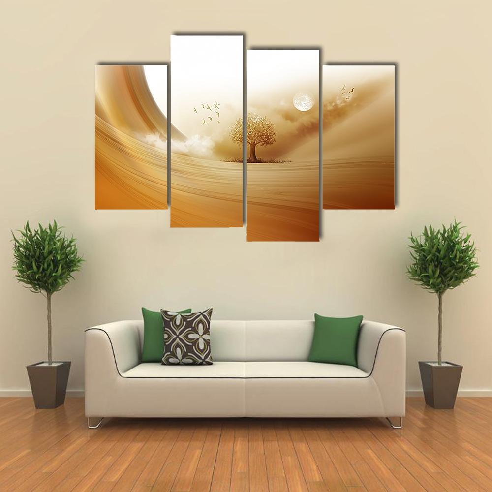 Tree In The Desert Canvas Wall Art-4 Pop-Gallery Wrap-50" x 32"-Tiaracle