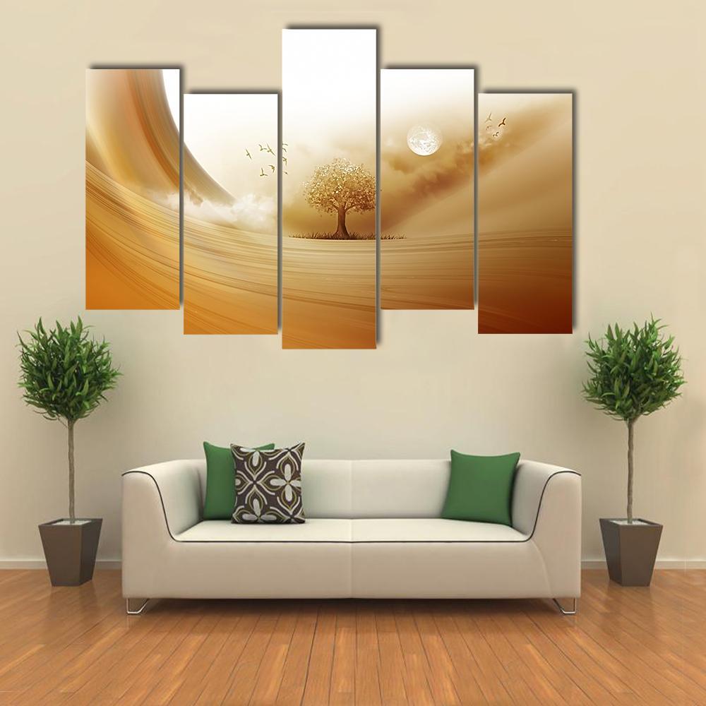 Tree In The Desert Canvas Wall Art-5 Pop-Gallery Wrap-47" x 32"-Tiaracle