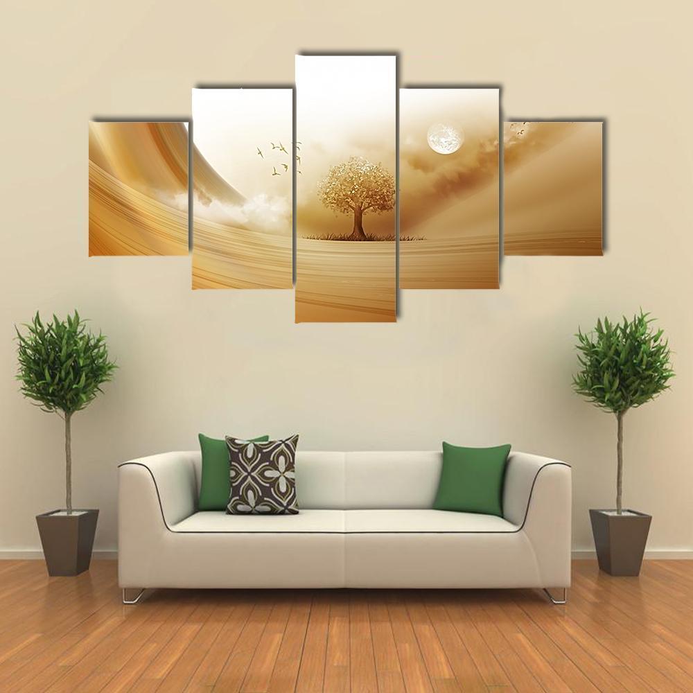 Tree In The Desert Canvas Wall Art-5 Star-Gallery Wrap-62" x 32"-Tiaracle