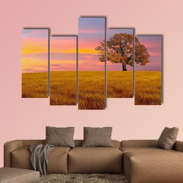 Tree In The Field With Clouds Canvas Wall Art-5 Pop-Gallery Wrap-47" x 32"-Tiaracle