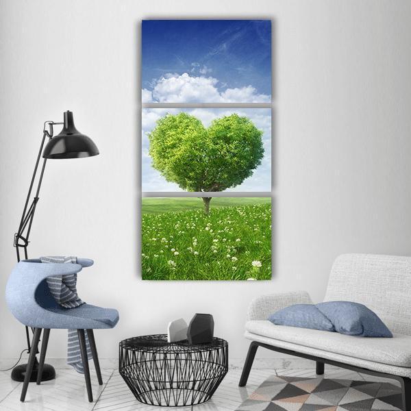 Tree In The Heart Shape Vertical Canvas Wall Art-3 Vertical-Gallery Wrap-12" x 25"-Tiaracle