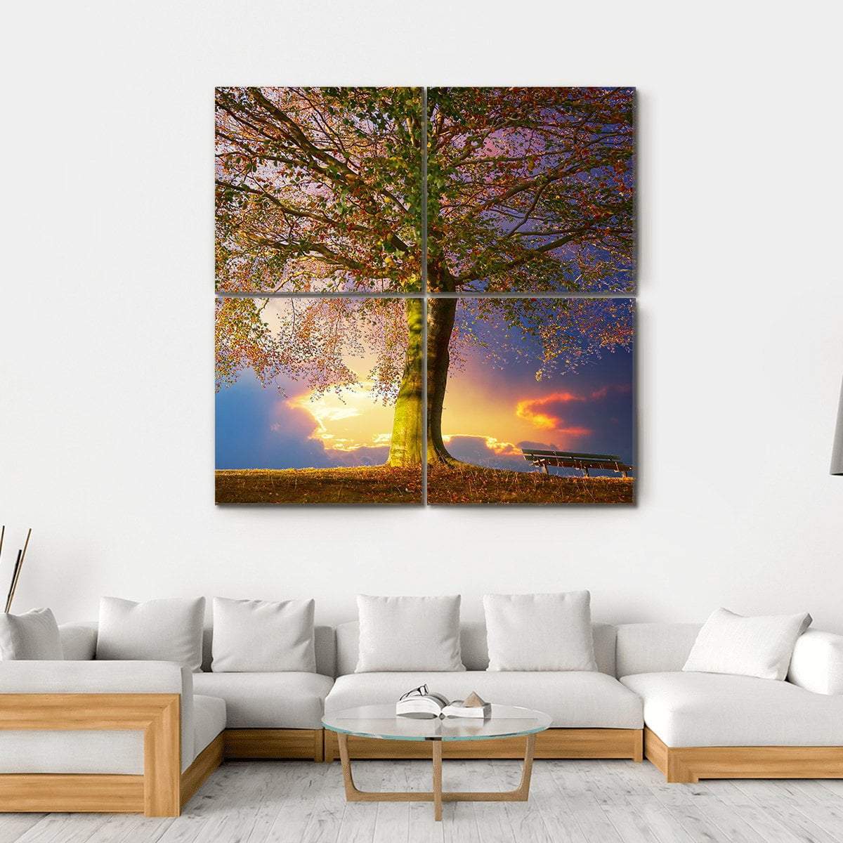 Tree In The Park Canvas Wall Art-4 Square-Gallery Wrap-17" x 17"-Tiaracle