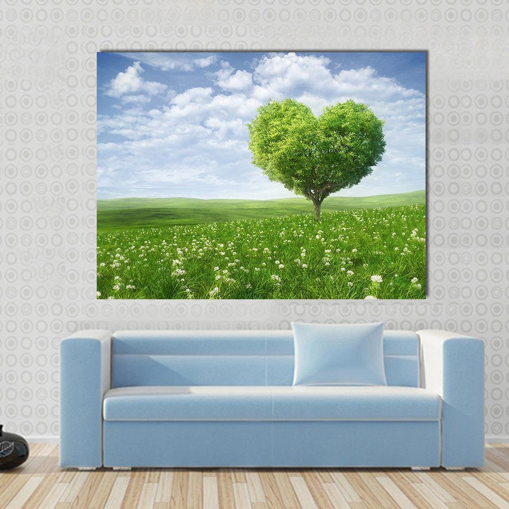 Tree In The Shape Of Heart Under Cloudy Sky Canvas Wall Art-1 Piece-Gallery Wrap-36" x 24"-Tiaracle