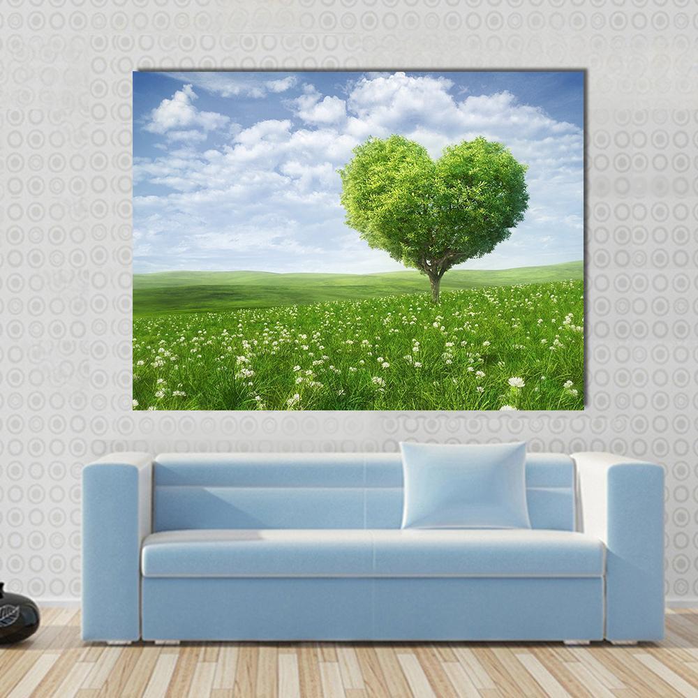 Tree In The Shape Of Heart Under Cloudy Sky Canvas Wall Art-5 Horizontal-Gallery Wrap-22" x 12"-Tiaracle