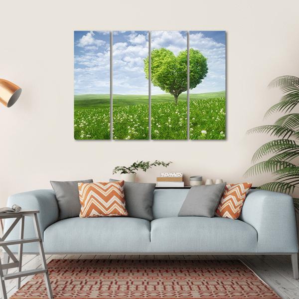 Tree In The Shape Of Heart Under Cloudy Sky Canvas Wall Art-4 Horizontal-Gallery Wrap-34" x 24"-Tiaracle