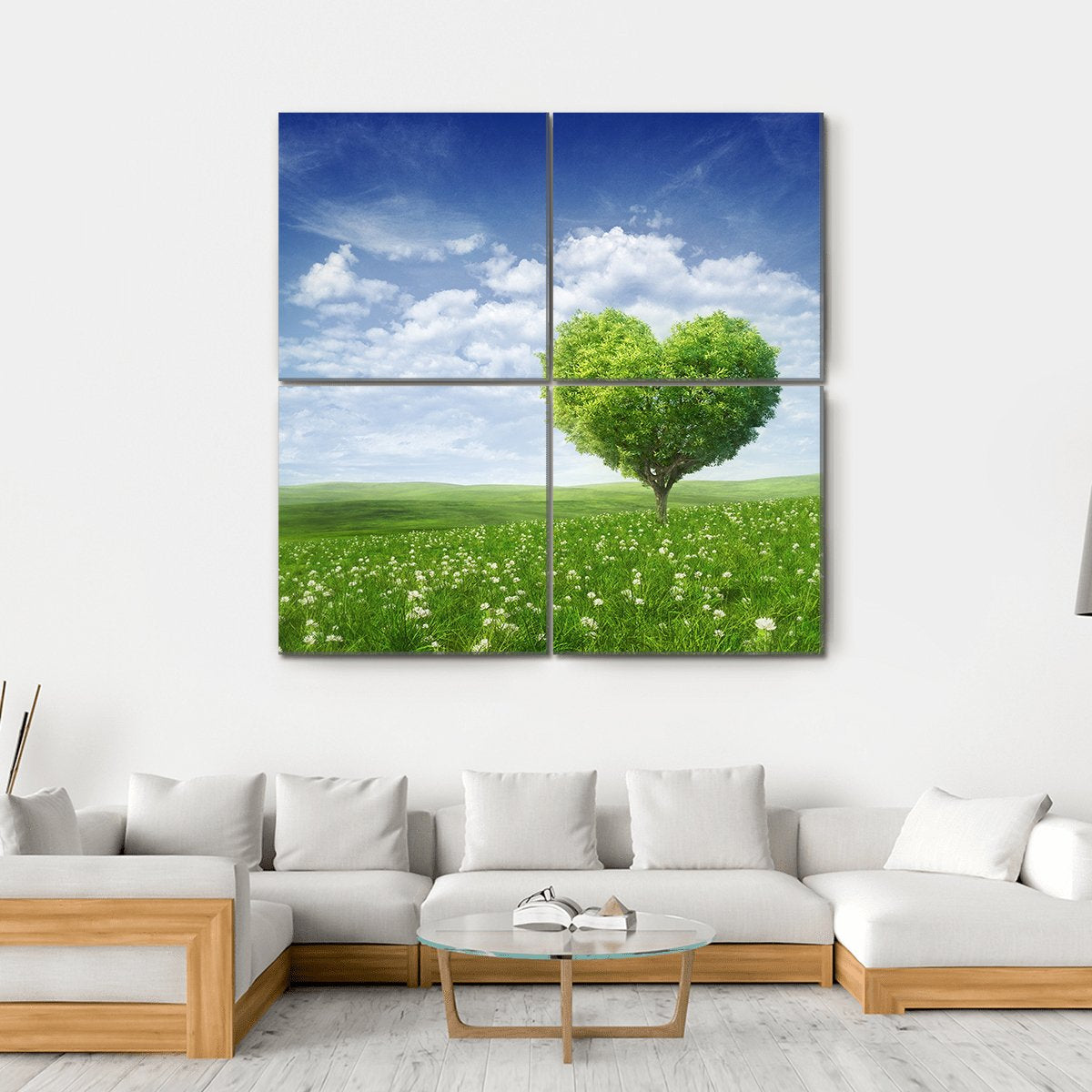 Tree In The Shape Of Heart Under Cloudy Sky Canvas Wall Art-4 Square-Gallery Wrap-17" x 17"-Tiaracle