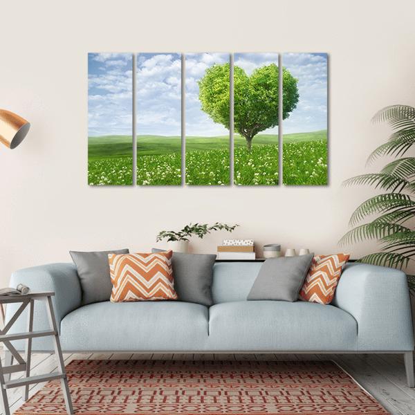 Tree In The Shape Of Heart Under Cloudy Sky Canvas Wall Art-5 Horizontal-Gallery Wrap-22" x 12"-Tiaracle