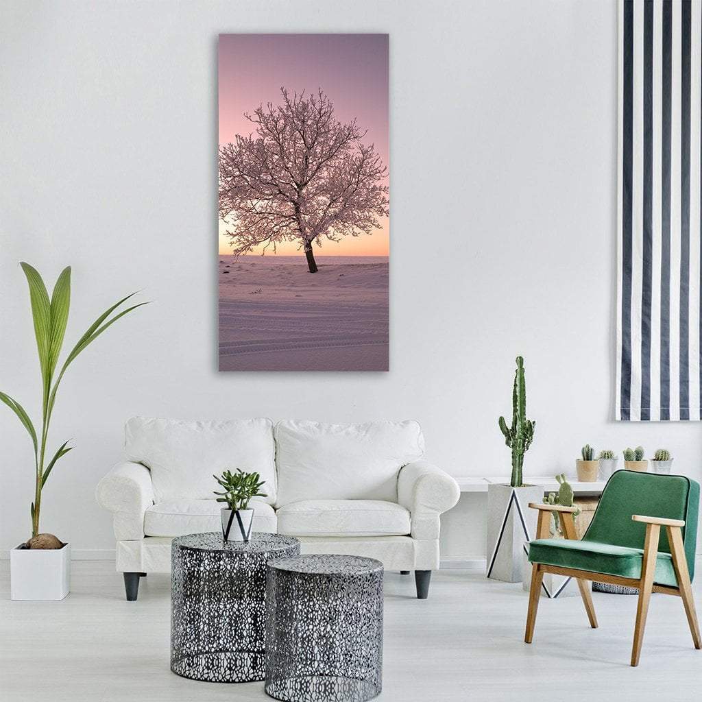 Tree In Winter Landscape Vertical Canvas Wall Art-1 Vertical-Gallery Wrap-12" x 24"-Tiaracle