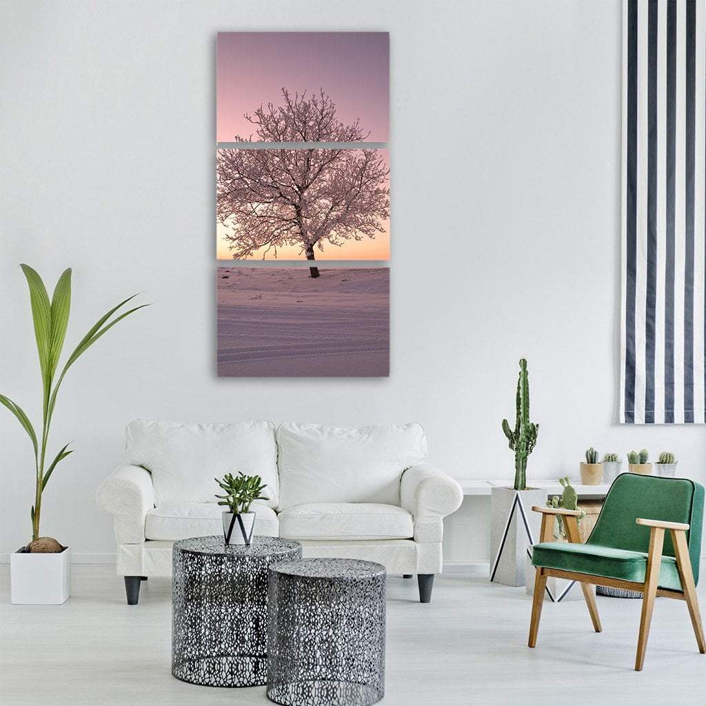 Tree In Winter Landscape Vertical Canvas Wall Art-1 Vertical-Gallery Wrap-12" x 24"-Tiaracle