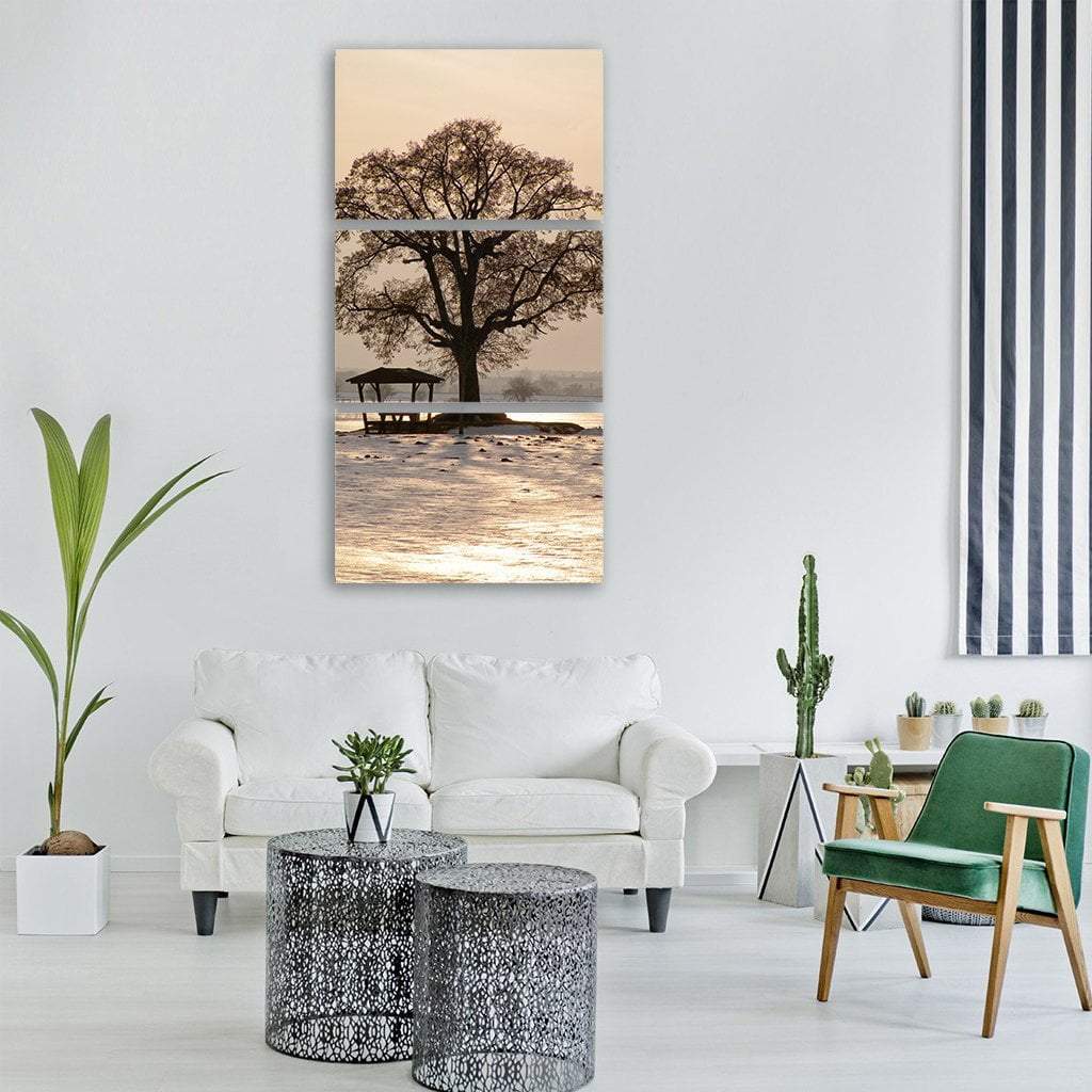 Tree In Winter Susnet Vertical Canvas Wall Art-3 Vertical-Gallery Wrap-12" x 25"-Tiaracle