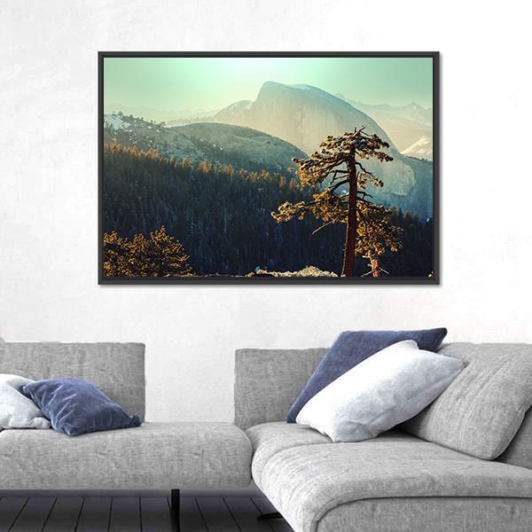 Tree In Yosemite Landscapes Canvas Wall Art-1 Piece-Floating Frame-24" x 16"-Tiaracle