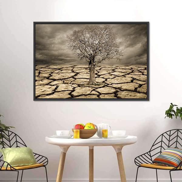 Tree On Cracked Mud Canvas Wall Art-3 Horizontal-Gallery Wrap-25" x 16"-Tiaracle