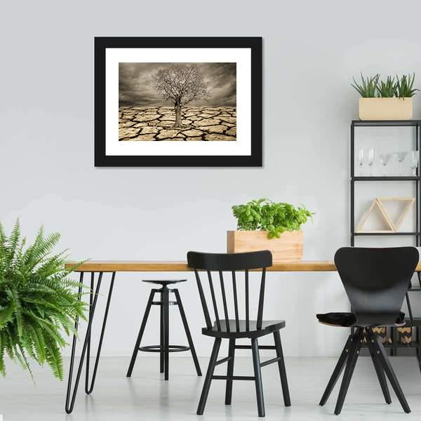 Tree On Cracked Mud Canvas Wall Art-3 Horizontal-Gallery Wrap-25" x 16"-Tiaracle