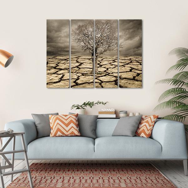 Tree On Cracked Mud Canvas Wall Art-4 Horizontal-Gallery Wrap-34" x 24"-Tiaracle