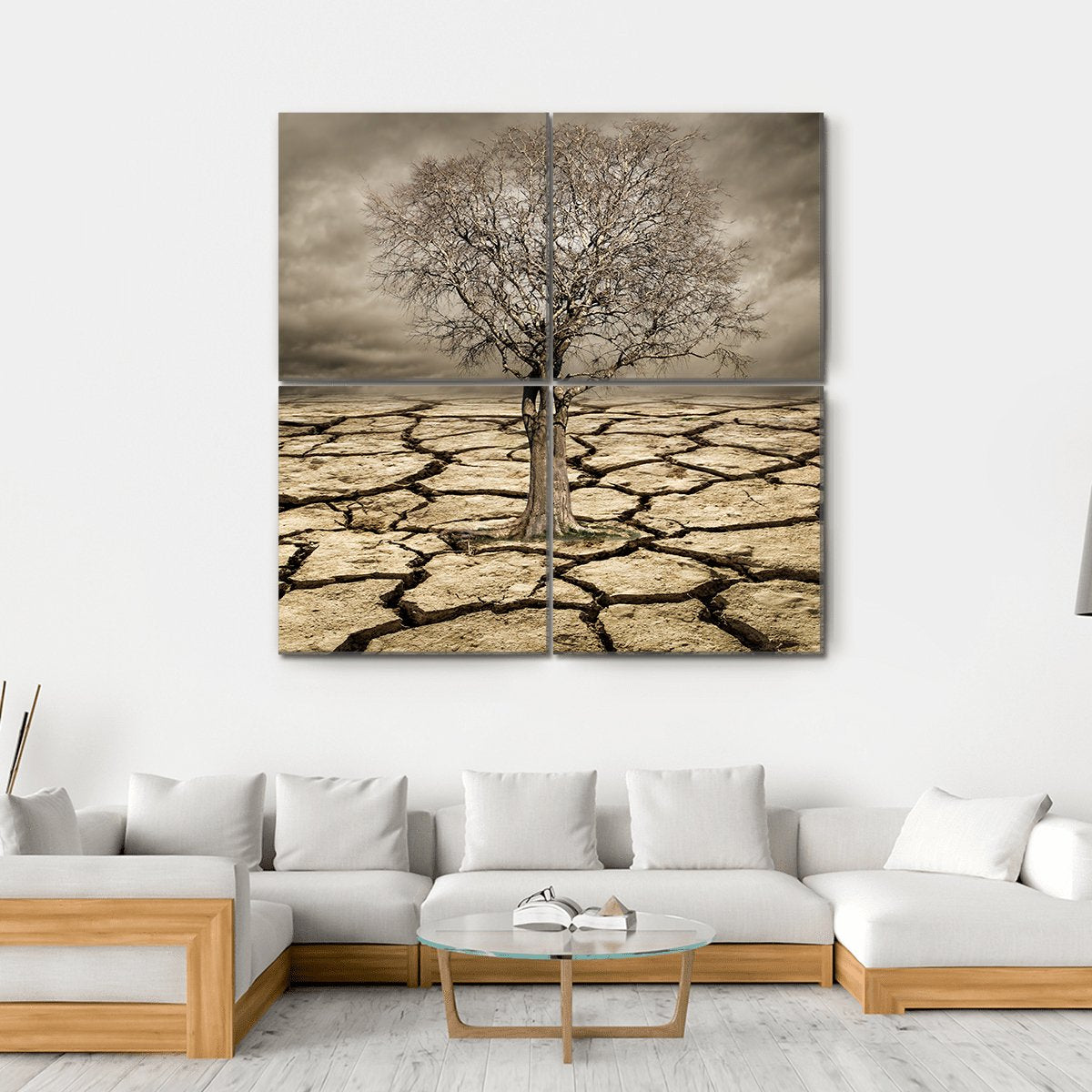 Tree On Cracked Mud Canvas Wall Art-4 Square-Gallery Wrap-17" x 17"-Tiaracle