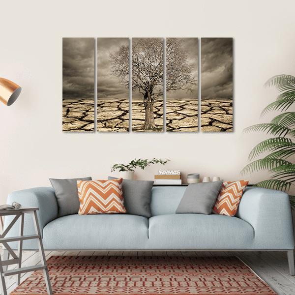 Tree On Cracked Mud Canvas Wall Art-5 Horizontal-Gallery Wrap-22" x 12"-Tiaracle