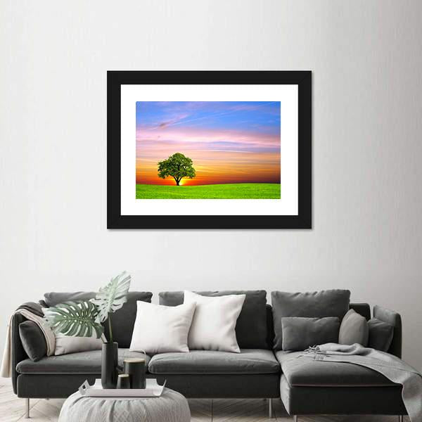 Tree On Field Canvas Wall Art-1 Piece-Framed Print-20" x 16"-Tiaracle