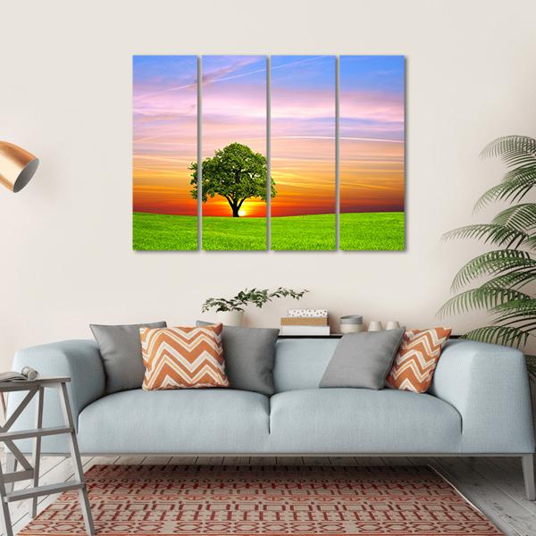 Tree On Field Canvas Wall Art-4 Horizontal-Gallery Wrap-34" x 24"-Tiaracle