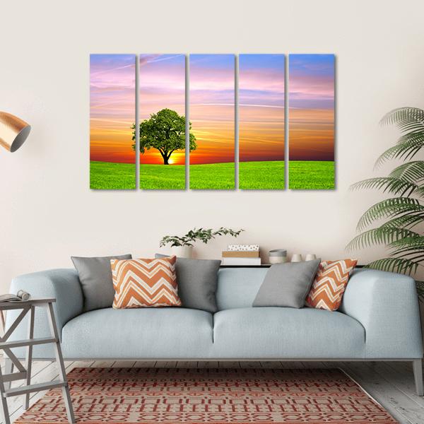 Tree On Field Canvas Wall Art-5 Horizontal-Gallery Wrap-22" x 12"-Tiaracle