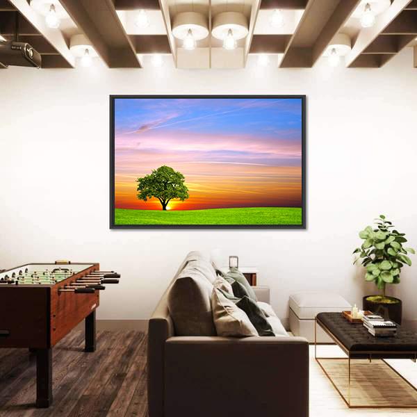 Tree On Field Canvas Wall Art-3 Horizontal-Gallery Wrap-25" x 16"-Tiaracle