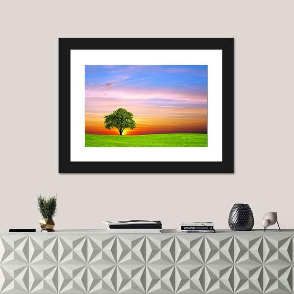 Tree On Field Canvas Wall Art-3 Horizontal-Gallery Wrap-25" x 16"-Tiaracle
