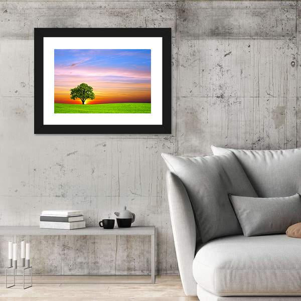 Tree On Field Canvas Wall Art-3 Horizontal-Gallery Wrap-25" x 16"-Tiaracle